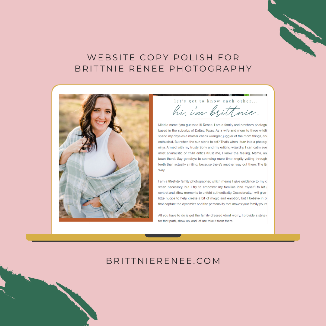 Brittnie Renee Photography Website Copy Polish Portfolio by What Sara Said