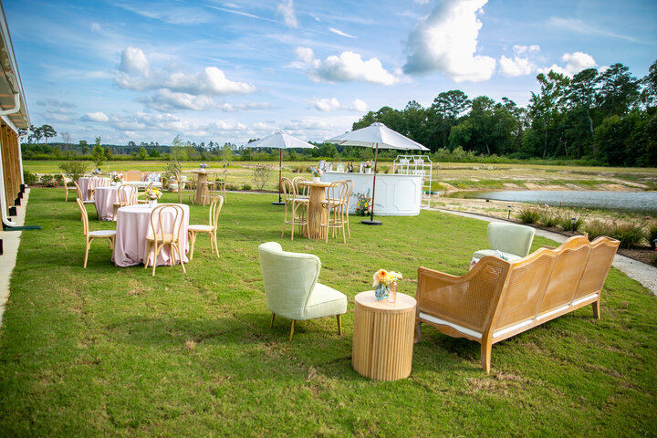 White bar, tables and chairs