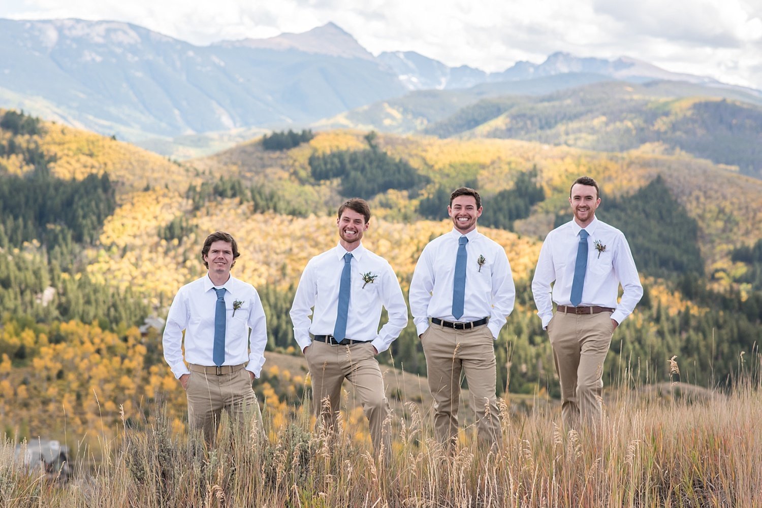 fall wedding in Colorado - groomsmen in the mountains