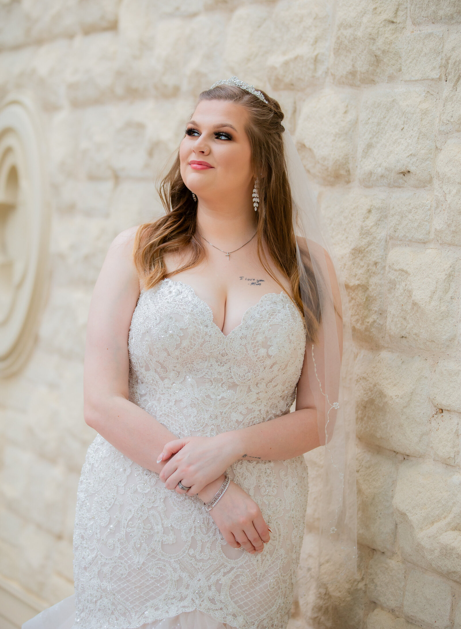 elegant bride lookin into the distance