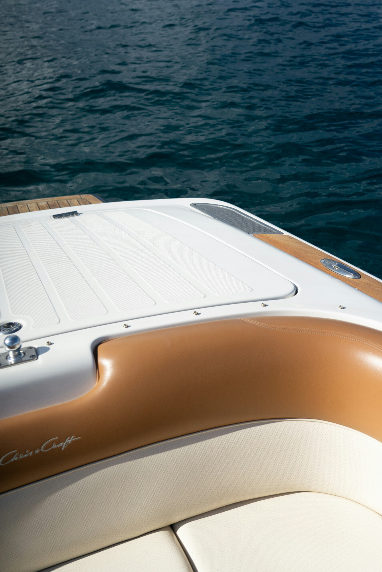 uxury boat with white and tan upholstery