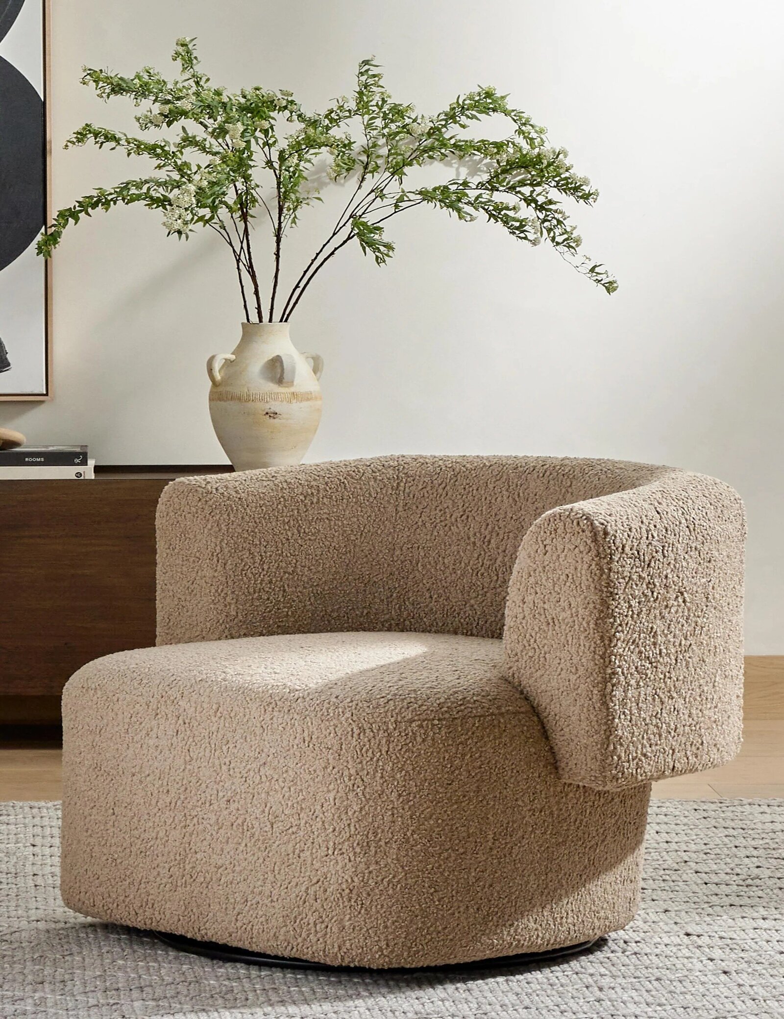 Boucle Swivel Barrel Chair