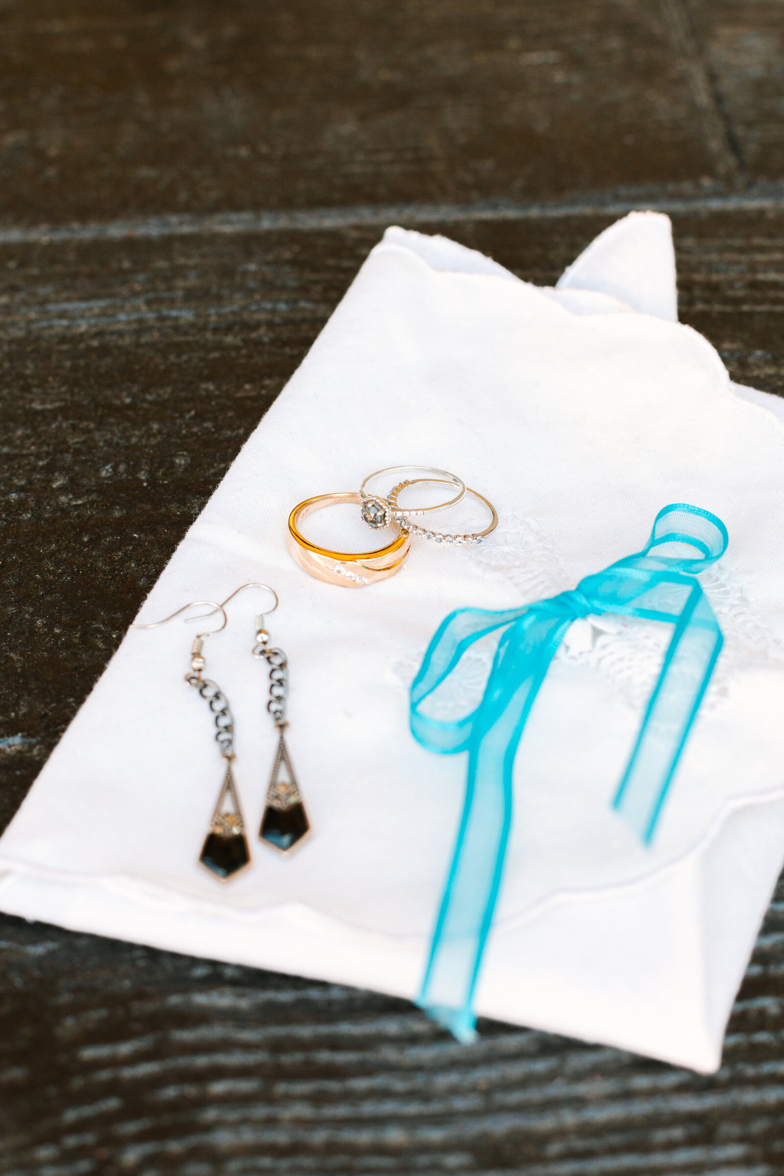 Wedding rings and earrings.
