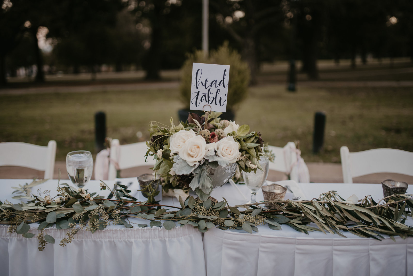 Head table reception details at a Northwest Arkansas wedding