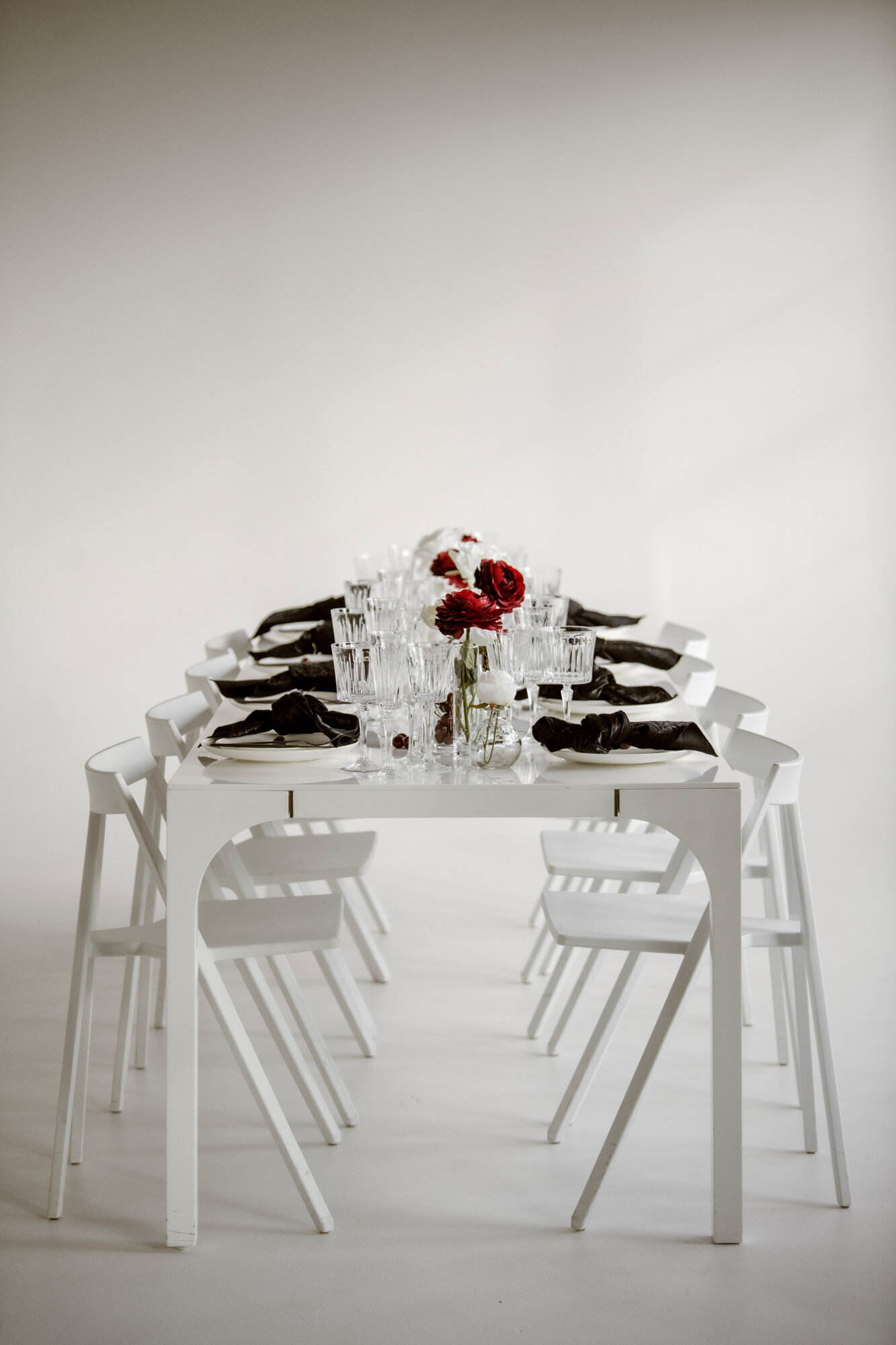 Elegant minimalist wedding reception table and set-up