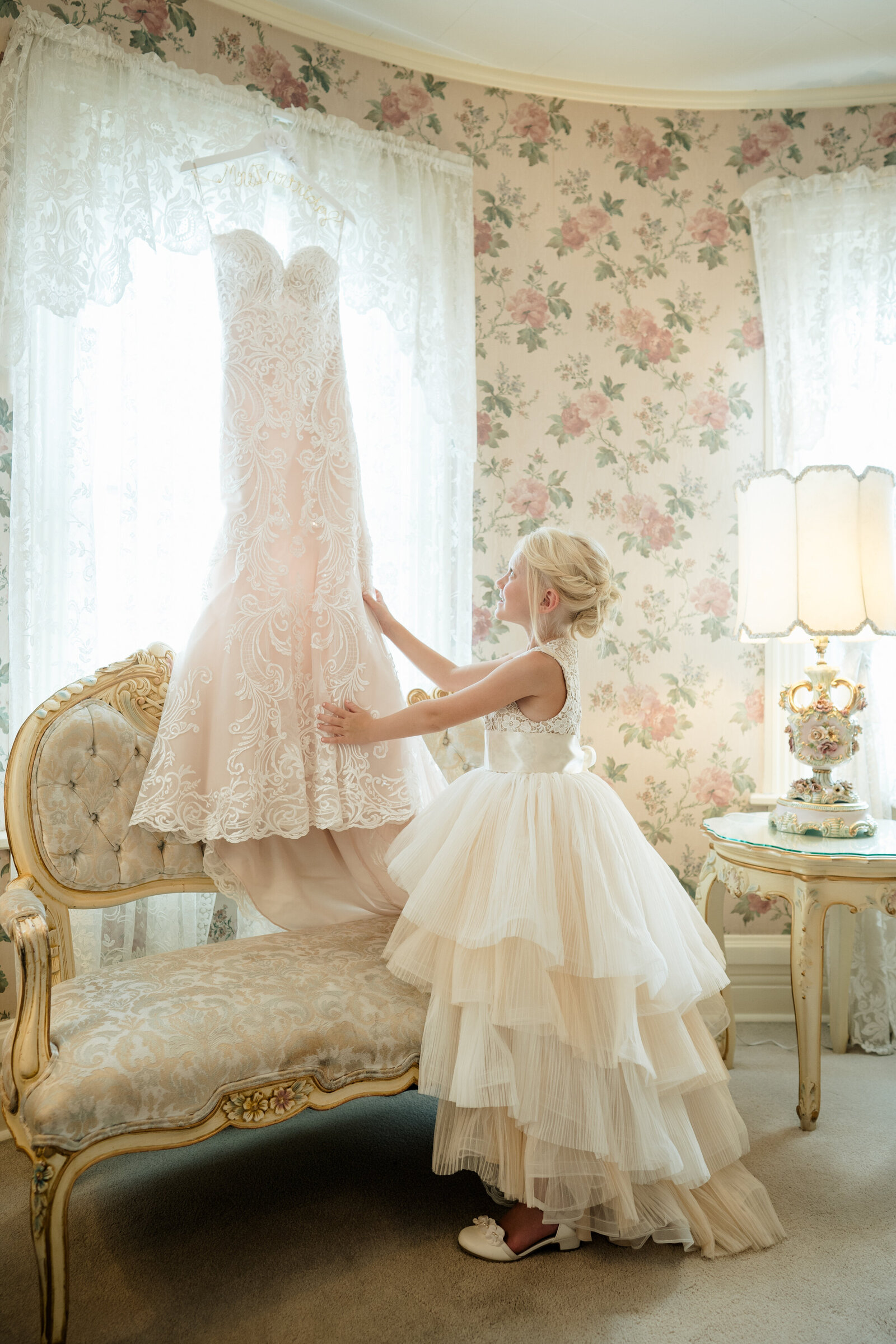 022-Millennium-Moments_Chicago-Wedding-Photographer_Haley-Mansion_Elegant-Classy-Wedding_Getting-Ready-Bridemaids_Bride_Flower-girl-Wedding-Dress