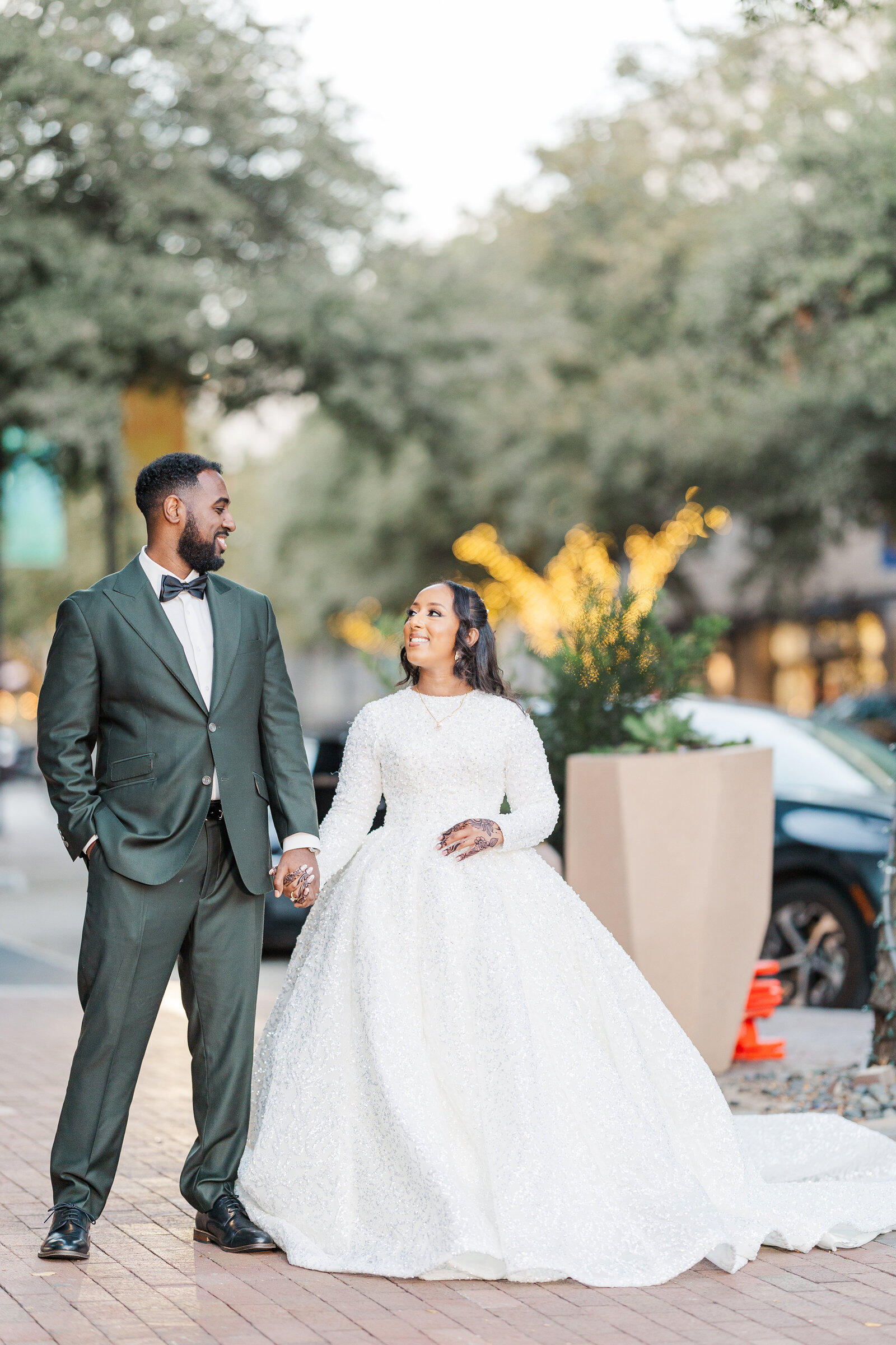 Bride and groom solo photoshoot outdoors before wedding