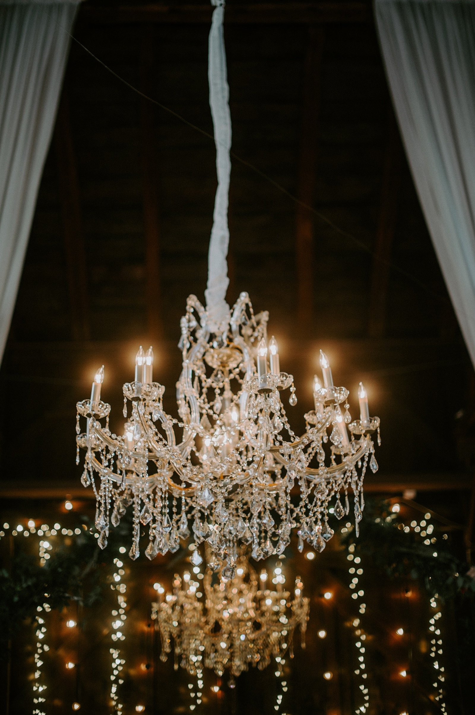 Rustic & romantic wedding at The Webb Barn with draping and chandeliers in Wethersfield, CT