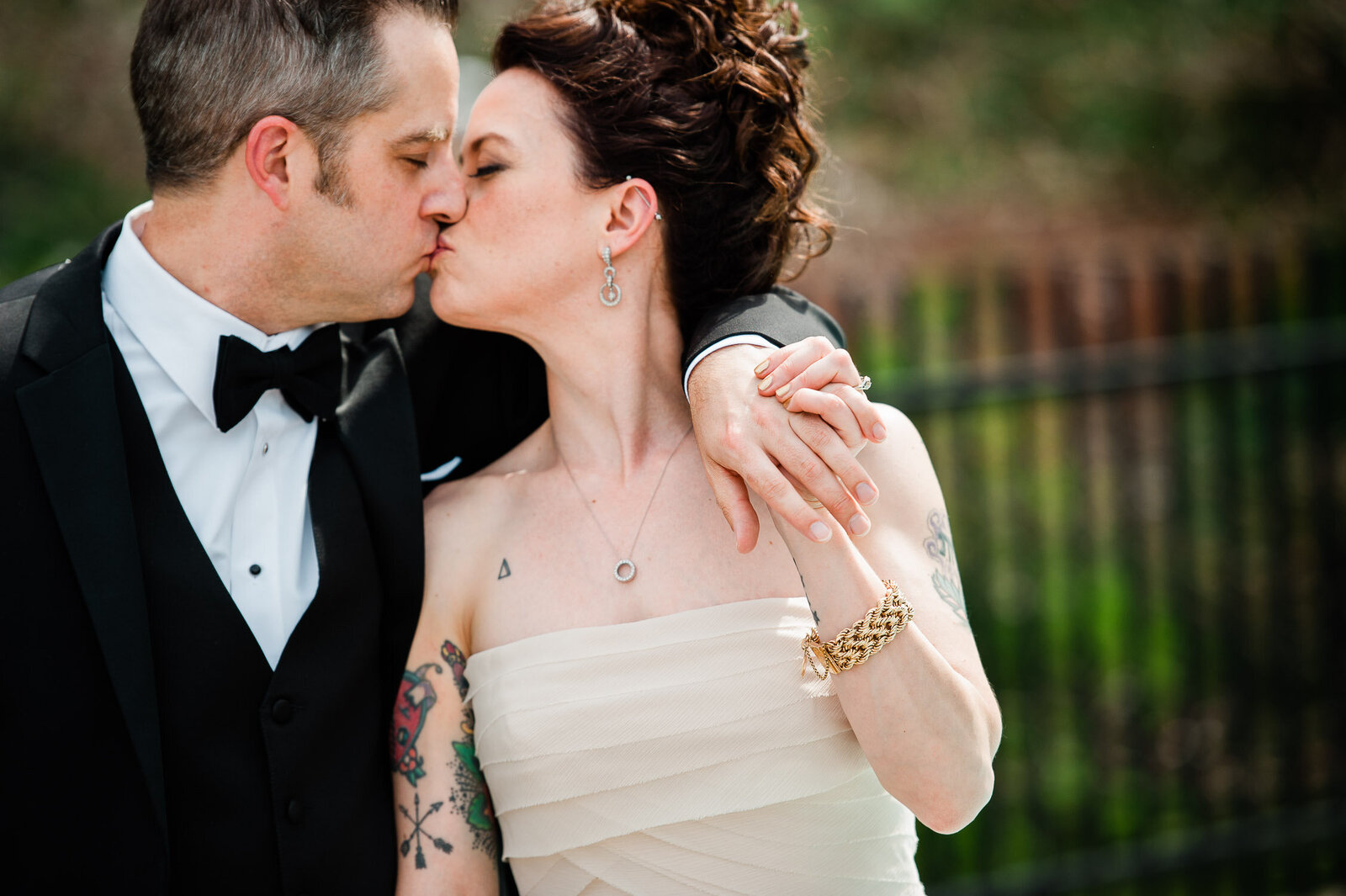 bride and groom kiss