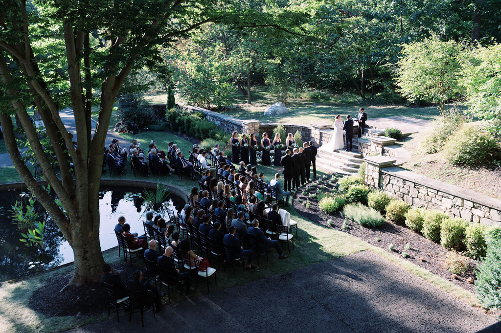 wedding ceremony around a lake