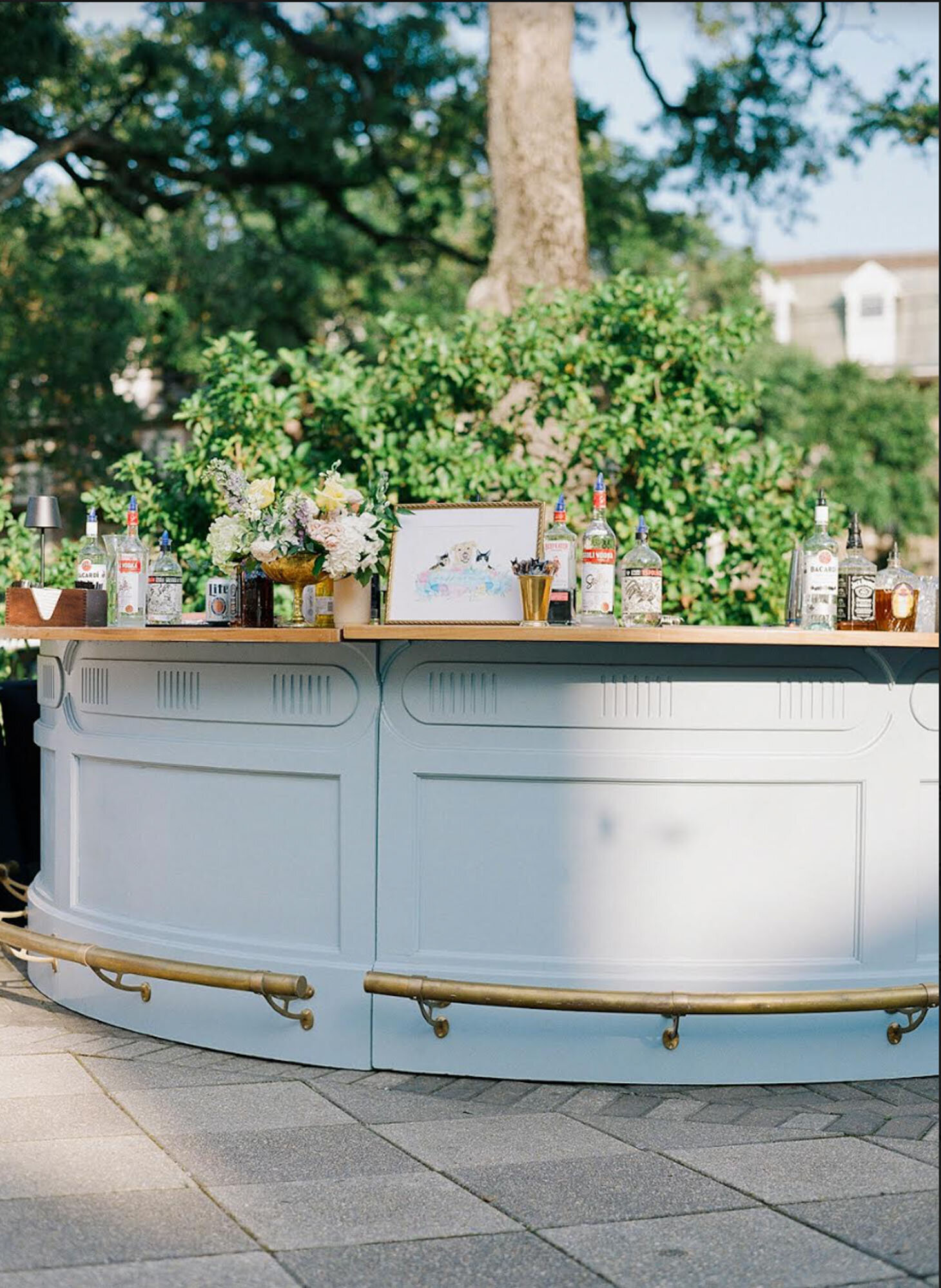 wedding bar with liquor on top
