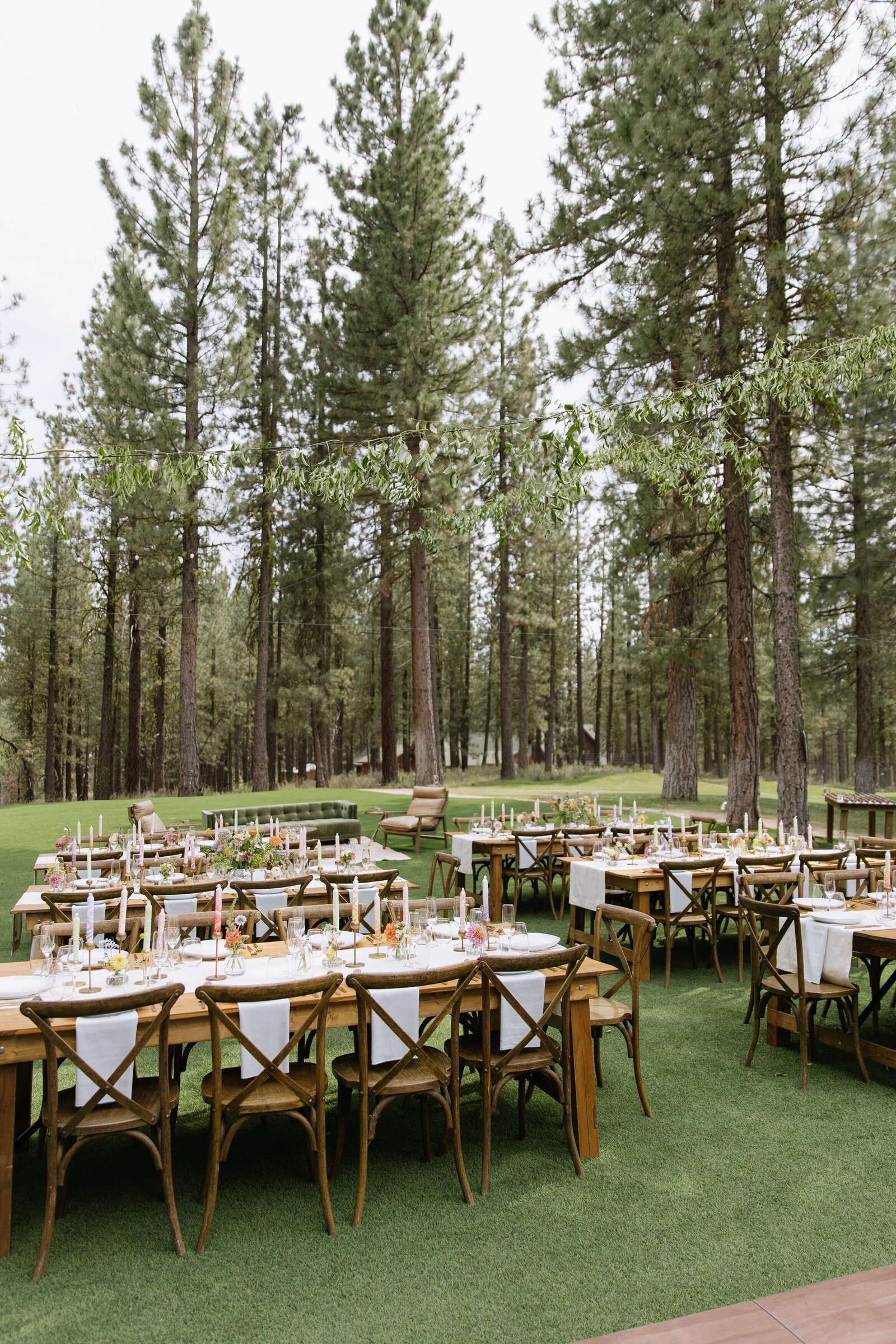 Eclectic retro tablescape at Tahoe wedding reception