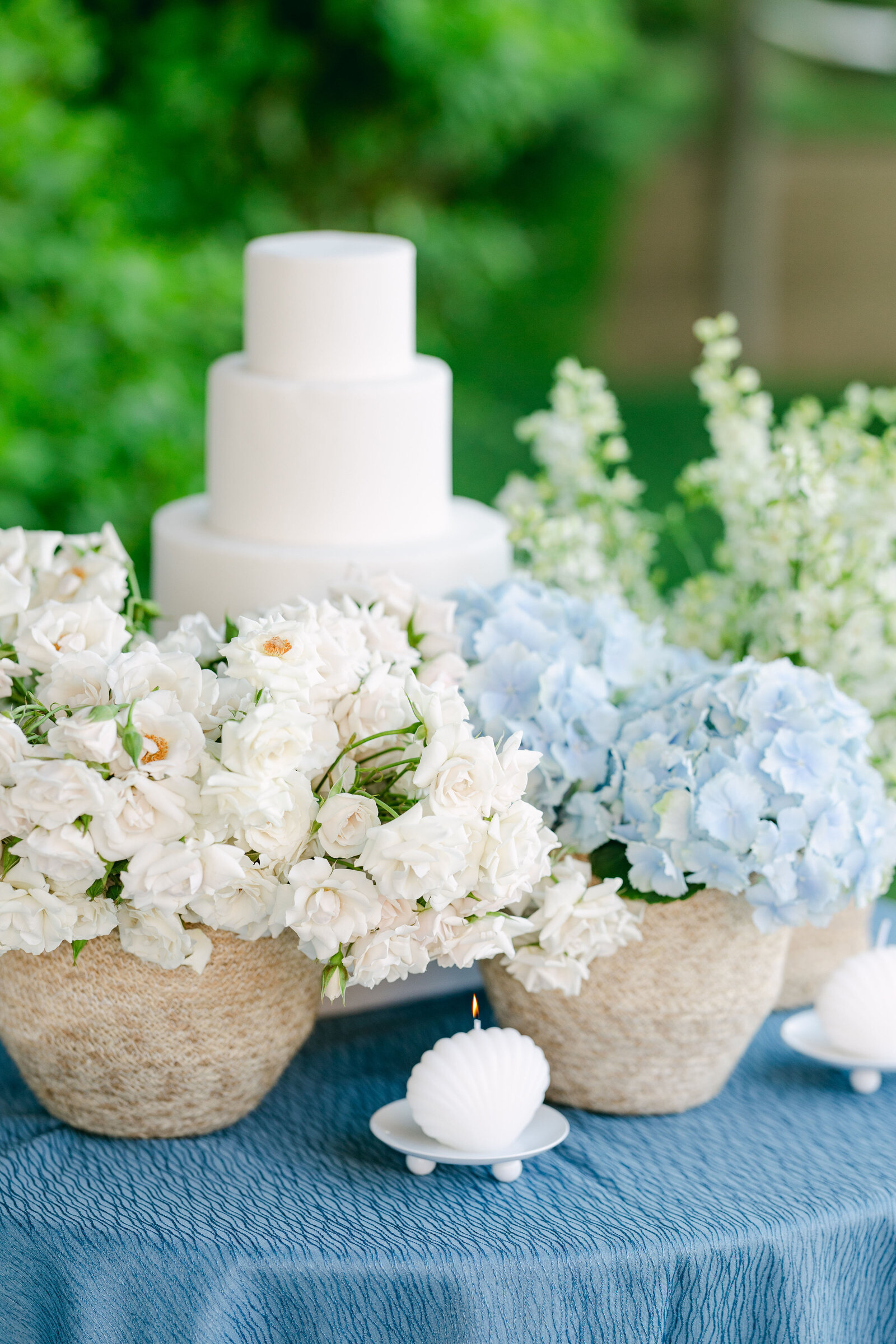 Wedding cake with florals surrounding