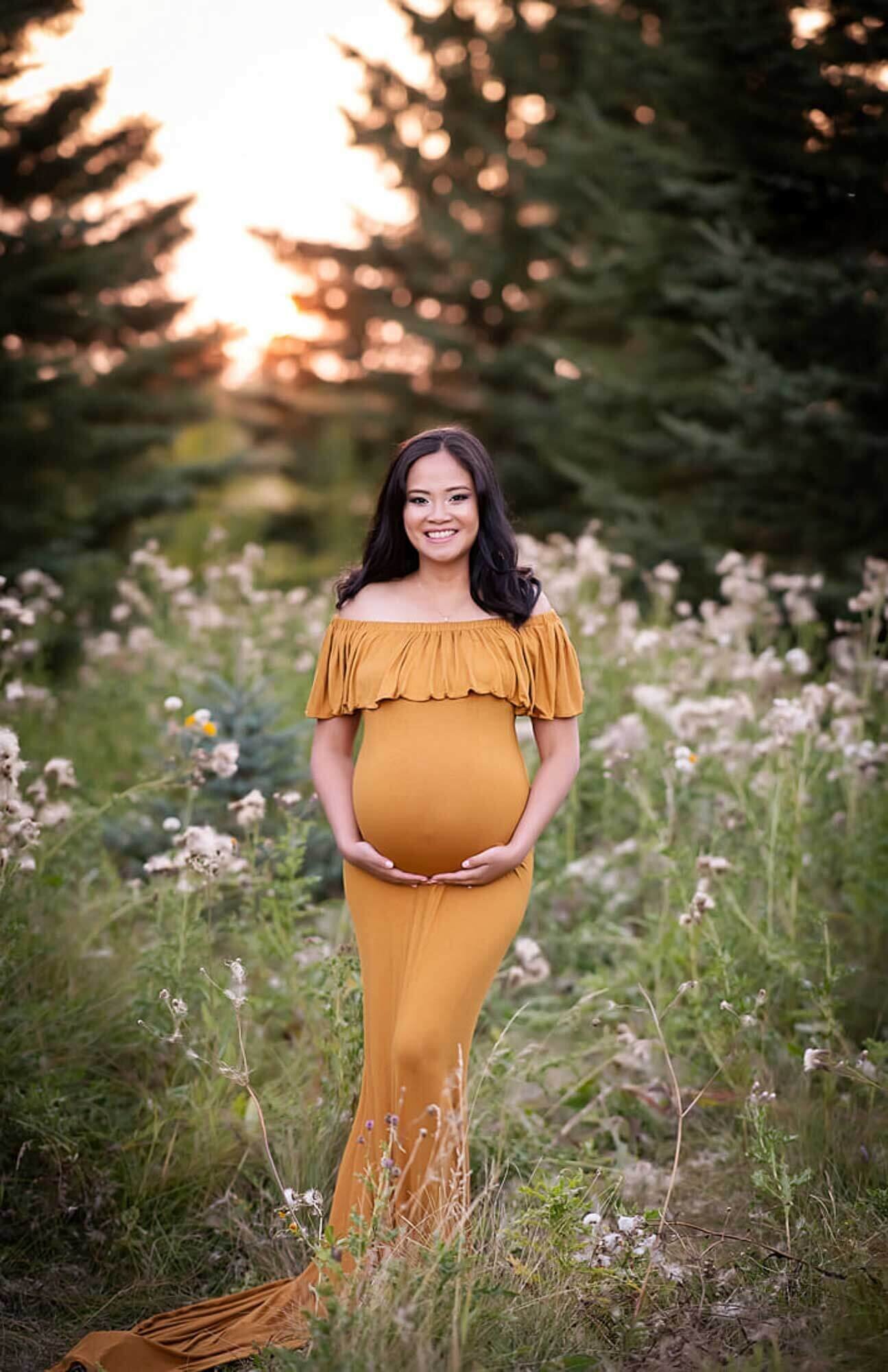 mustard fitted maternity gown