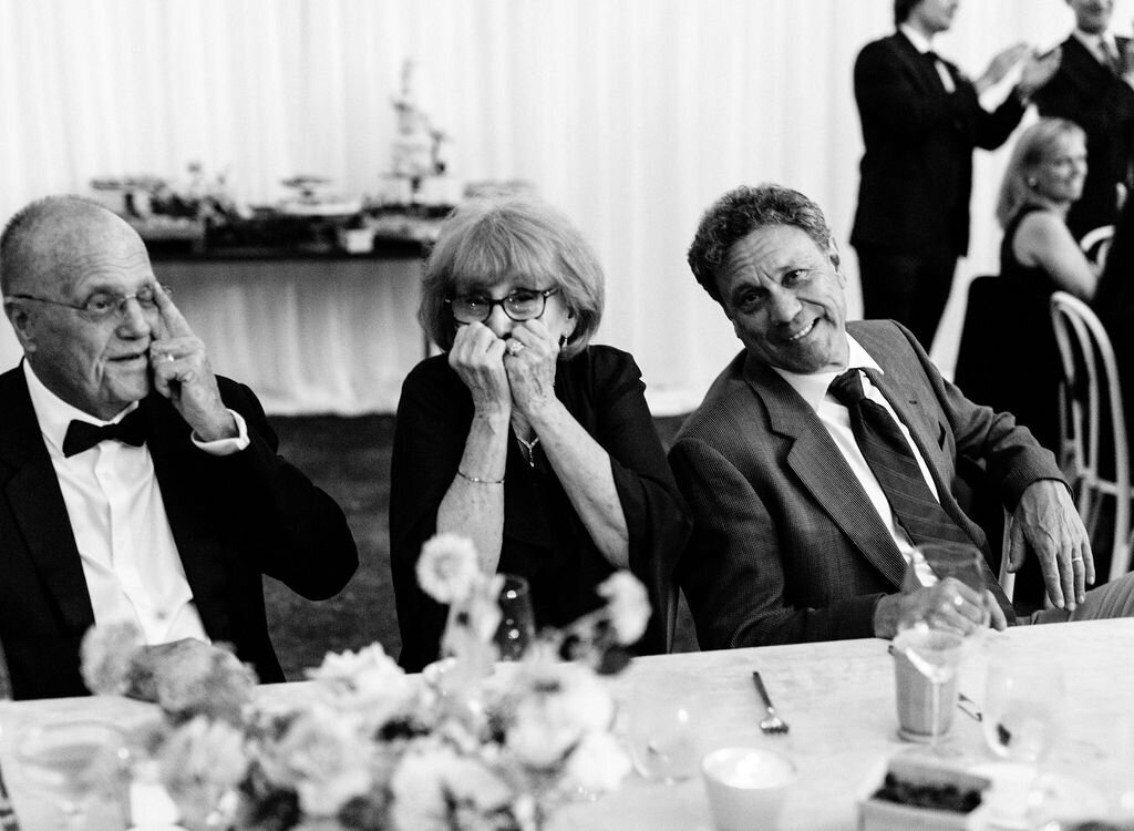 Black and white photo of guests at San Diego Wedding reception