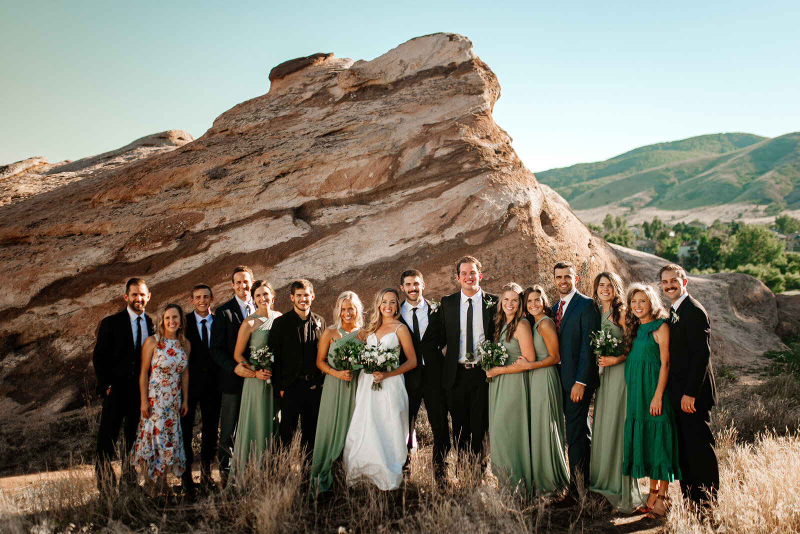 Gorgeous photo of the bridal party at red rocks