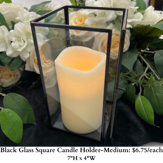 Black Glass Square Candle Holder-Medium-980