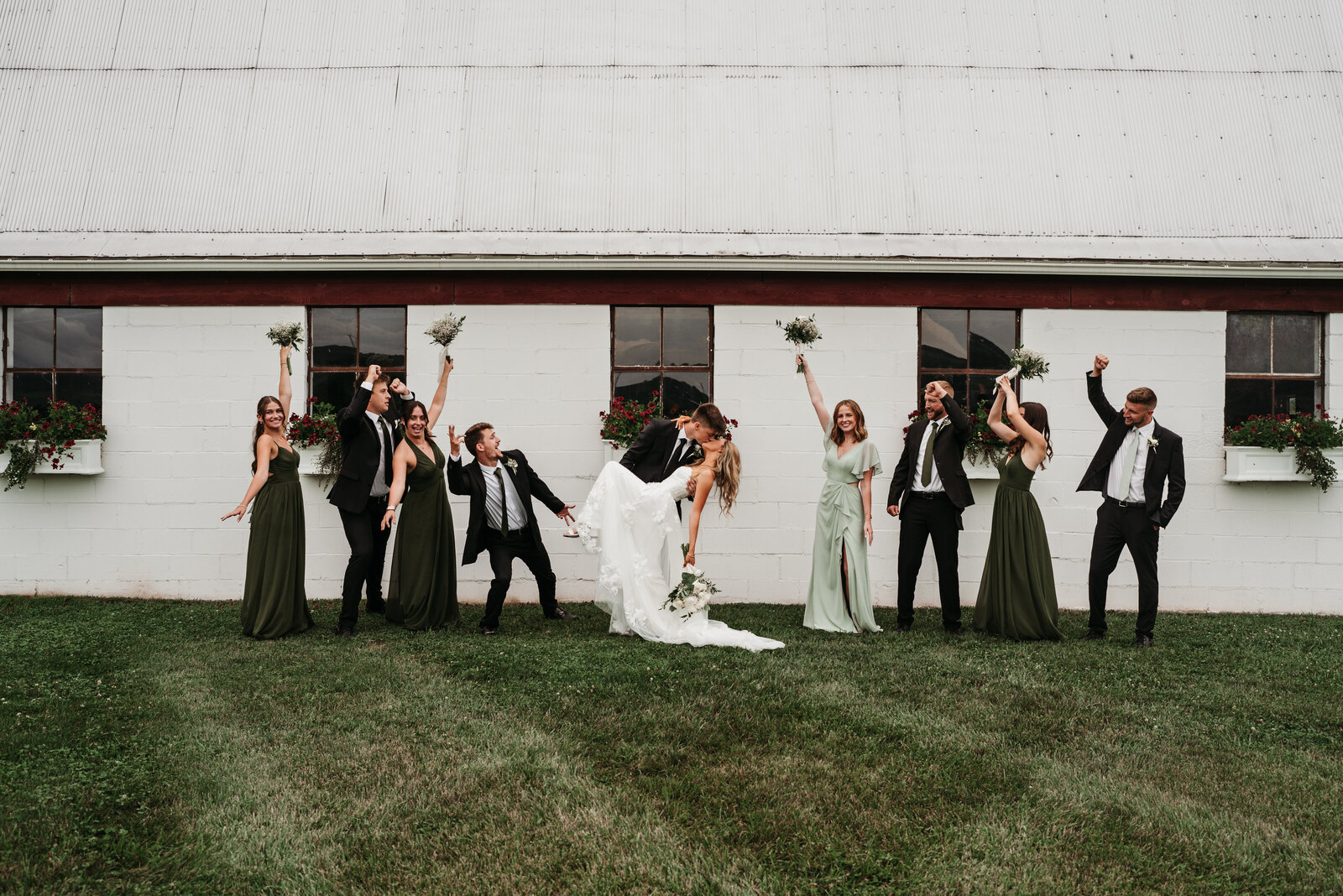 Wedding party at best view barn celebrating