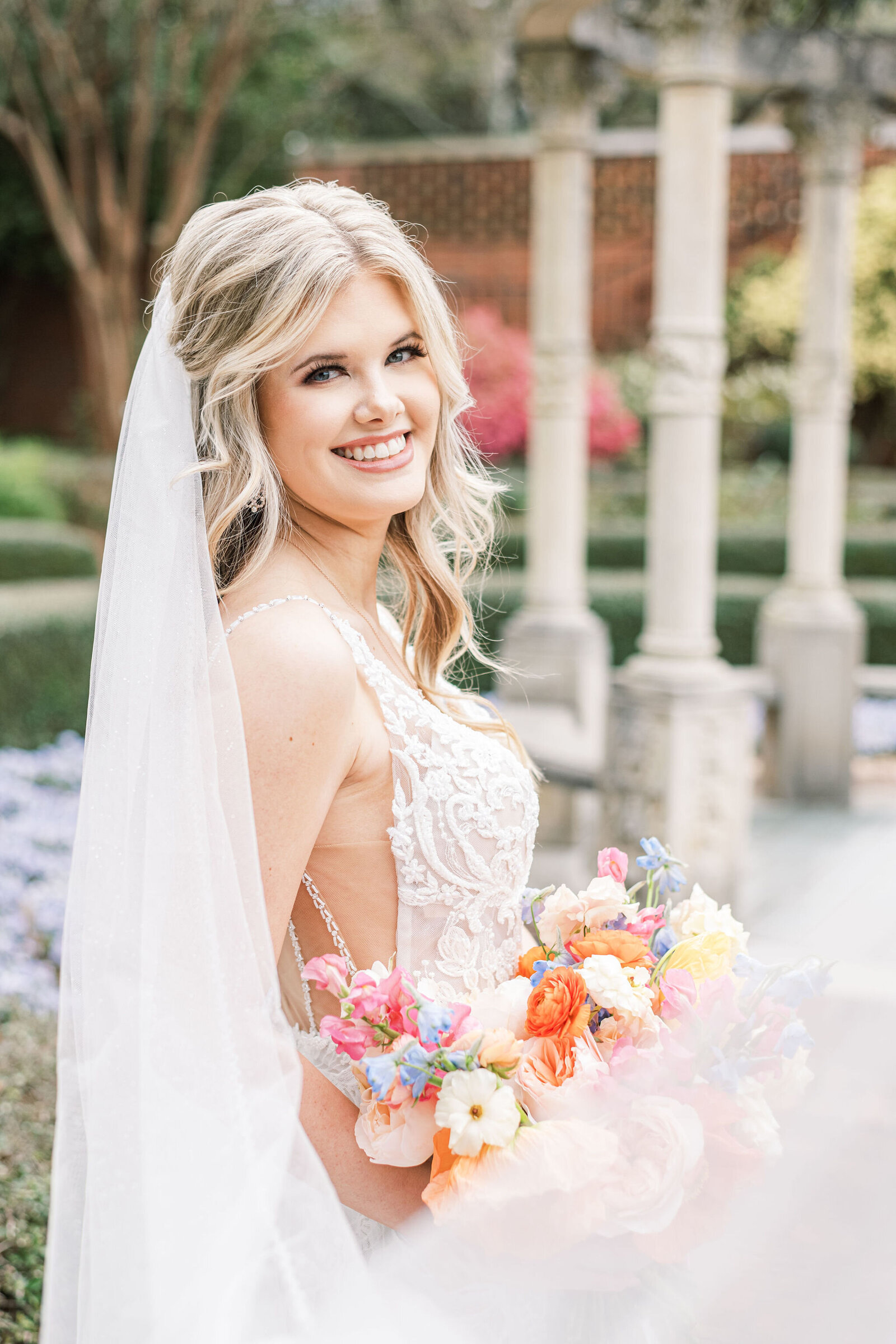 spring rose garden bridal portrait Furman University Greenville SC