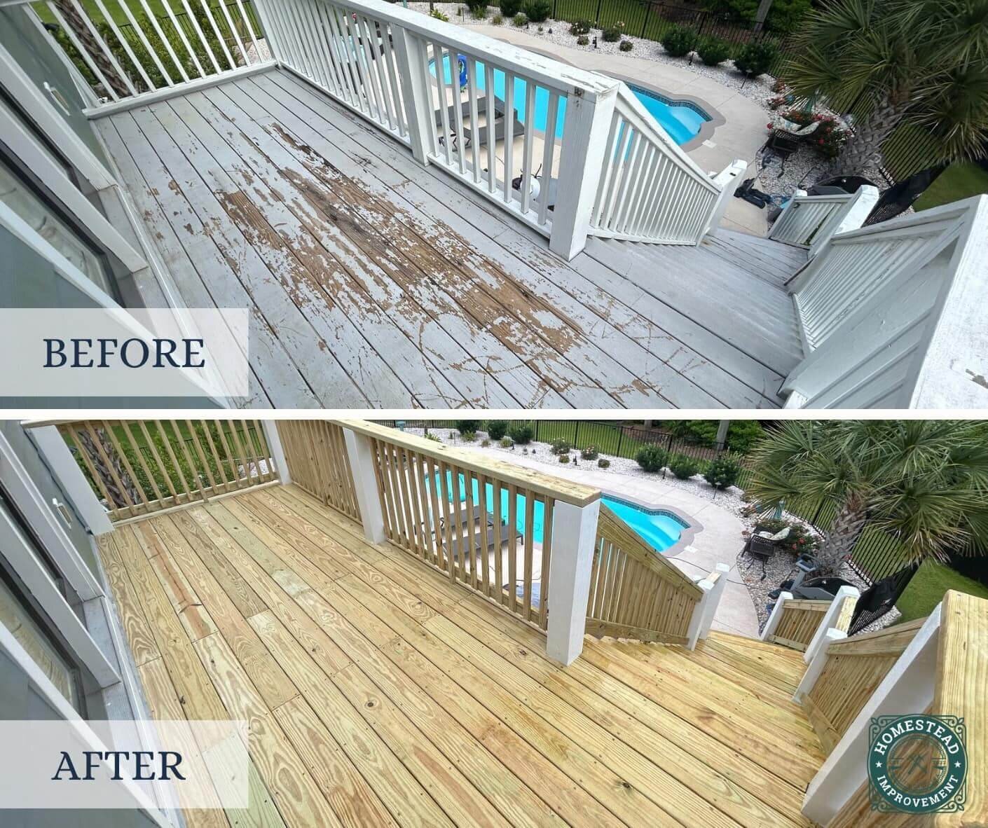 before and after wooden deck replacement myrtle beach