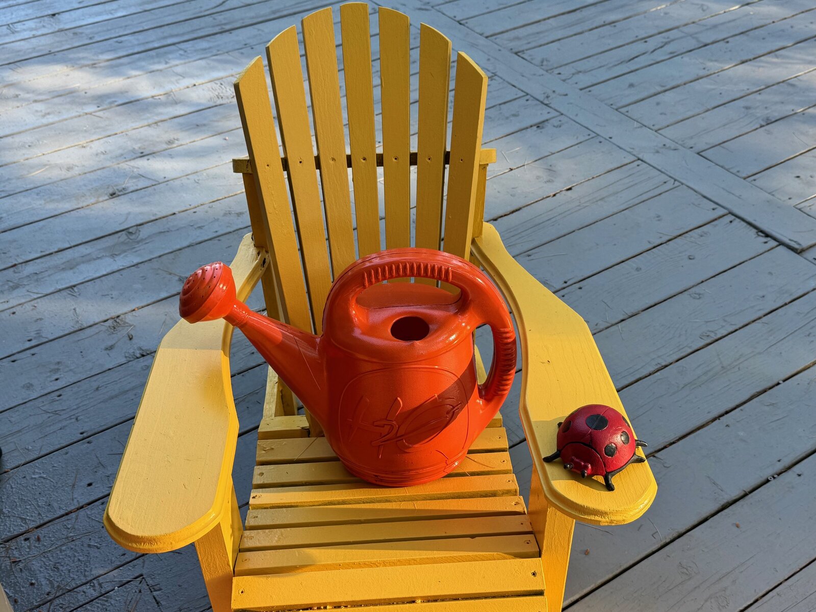 water can yellow chair