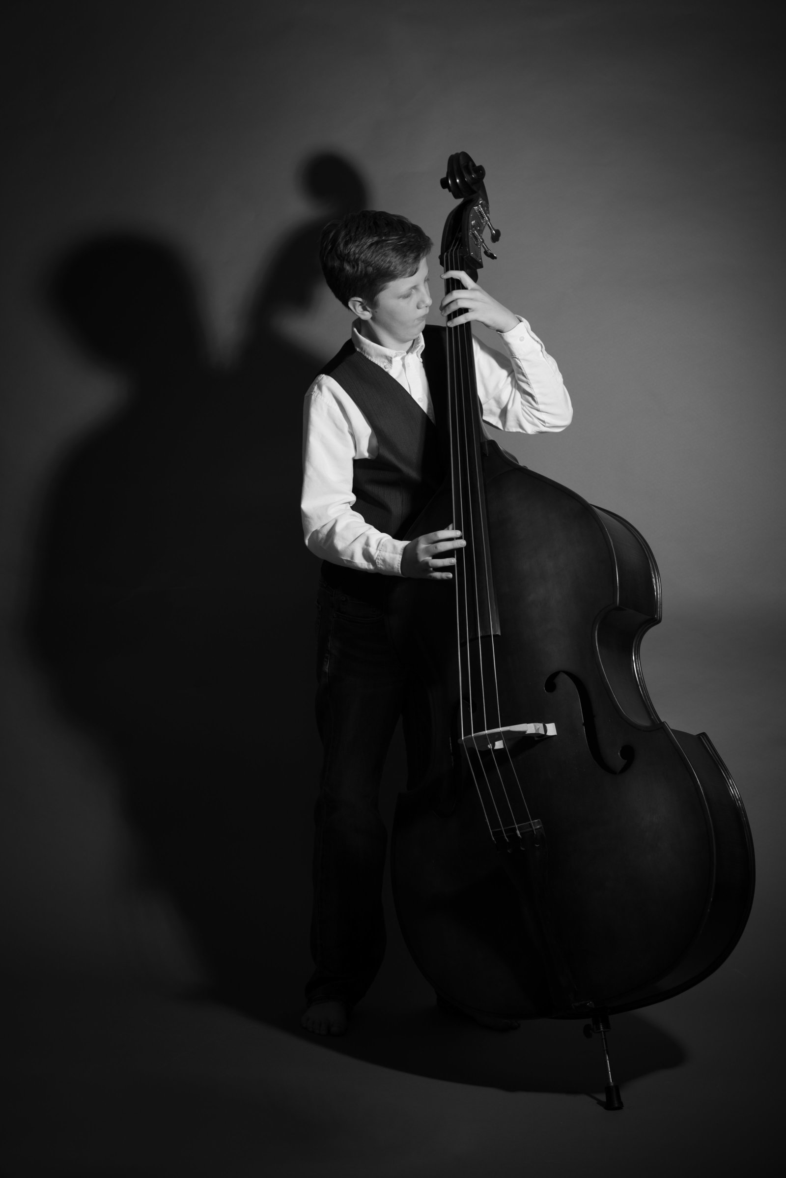 Black and whit photography, West Chester Photographer, Double Bassist, Tween photography