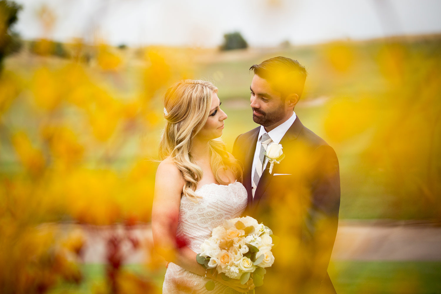 beautiful image with flowers and bride and groom