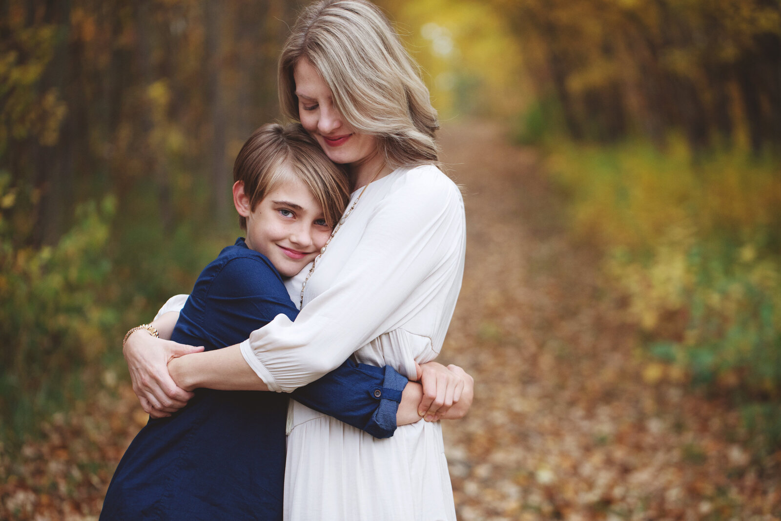 Mom and son hugging photo