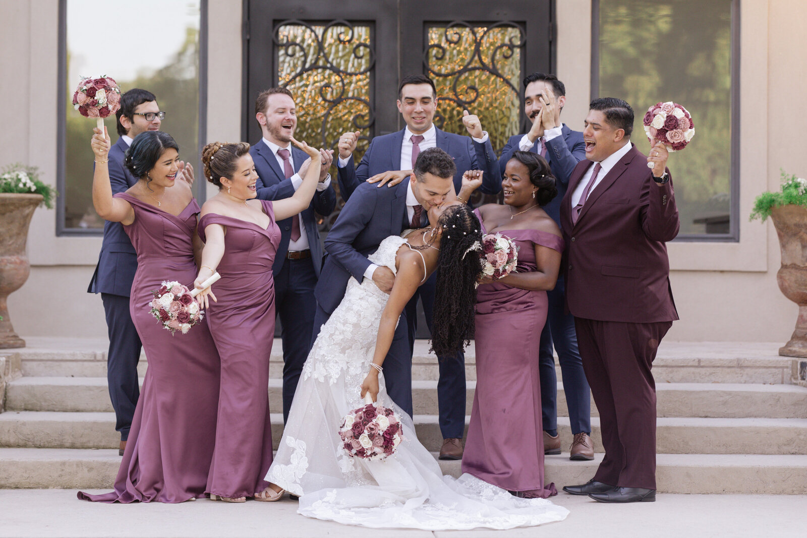Couple photography with the bridal party before reception