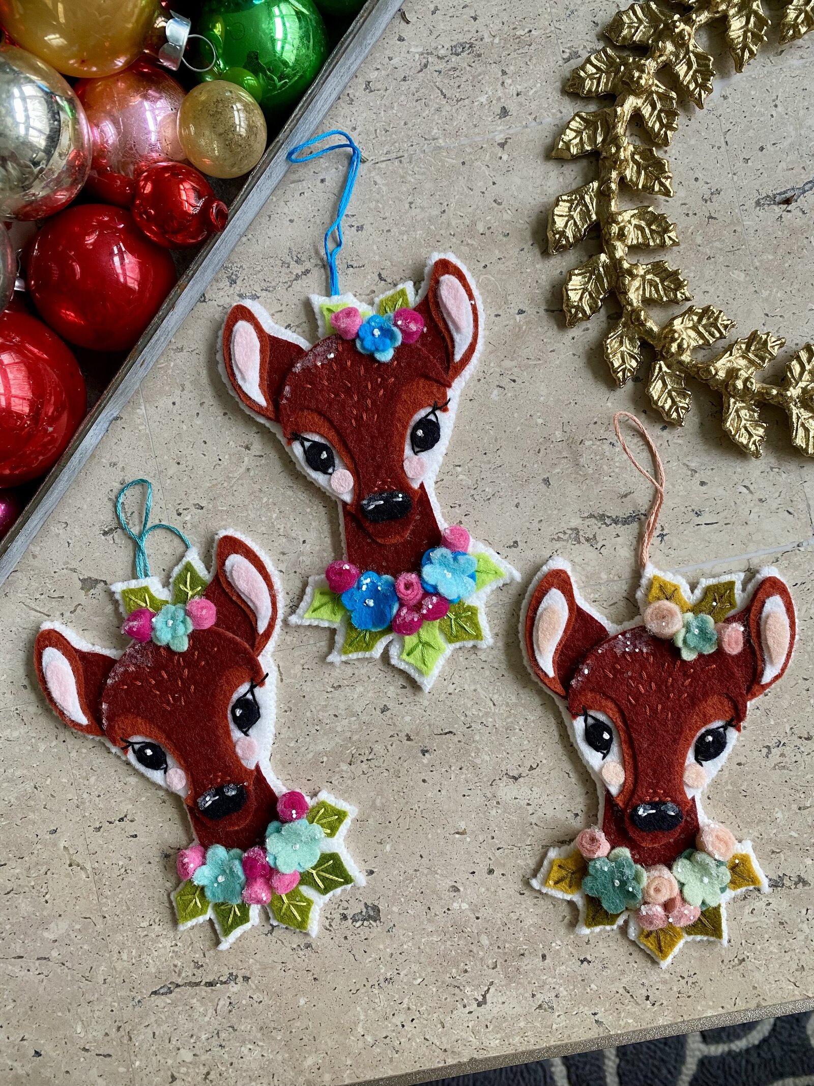 Handmade deer felt ornaments