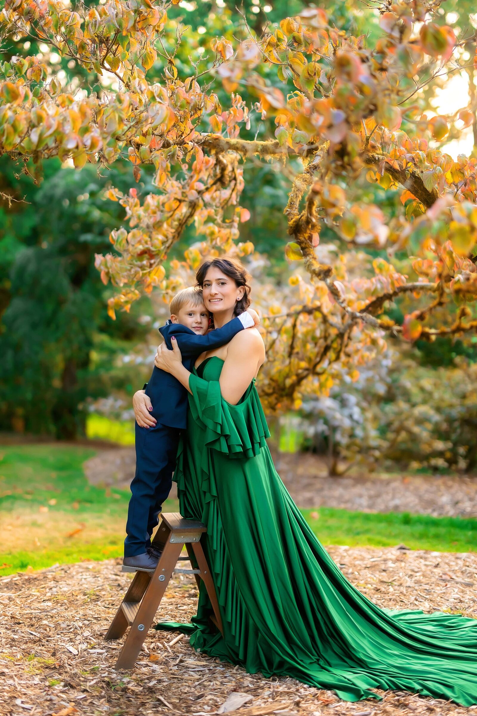 mom and son fall colors Seattle