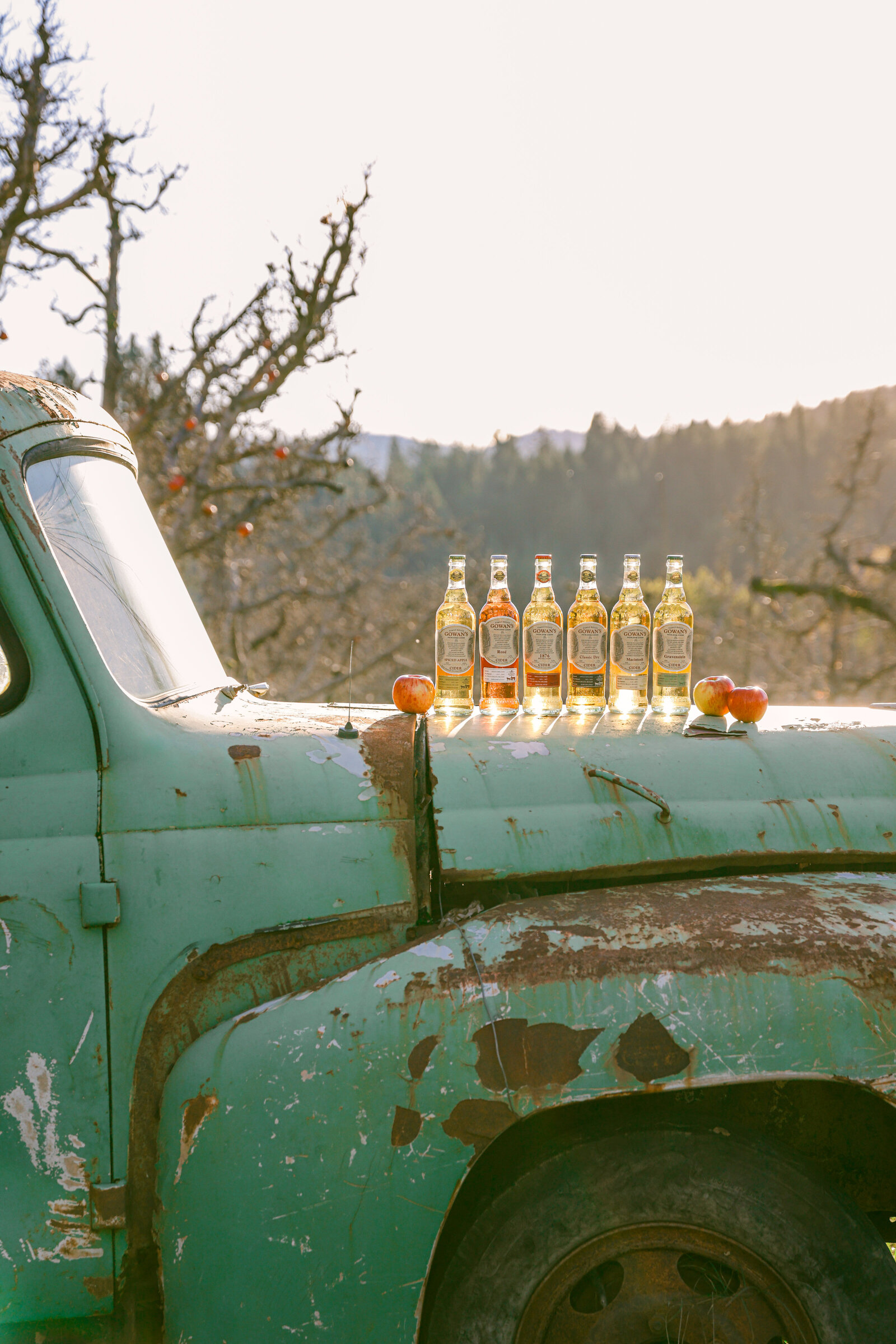 Vintage truck and apple cider in the fall marketing campaign for cider company by Chelsea Loren commercial lifestyle food product photographer