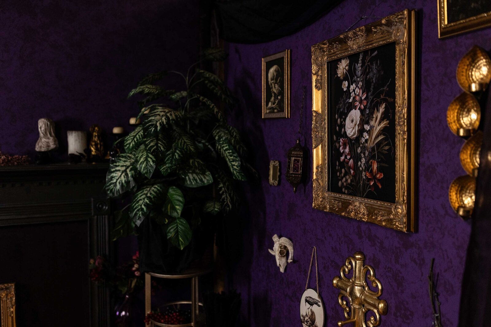 purple wall for paintings in stories untold studios
