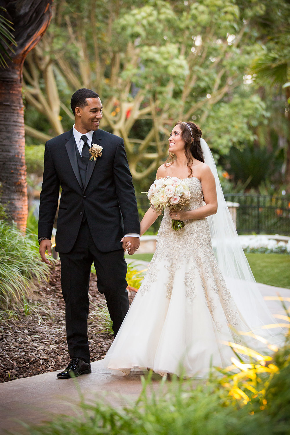 Happy moment between the bride and groom