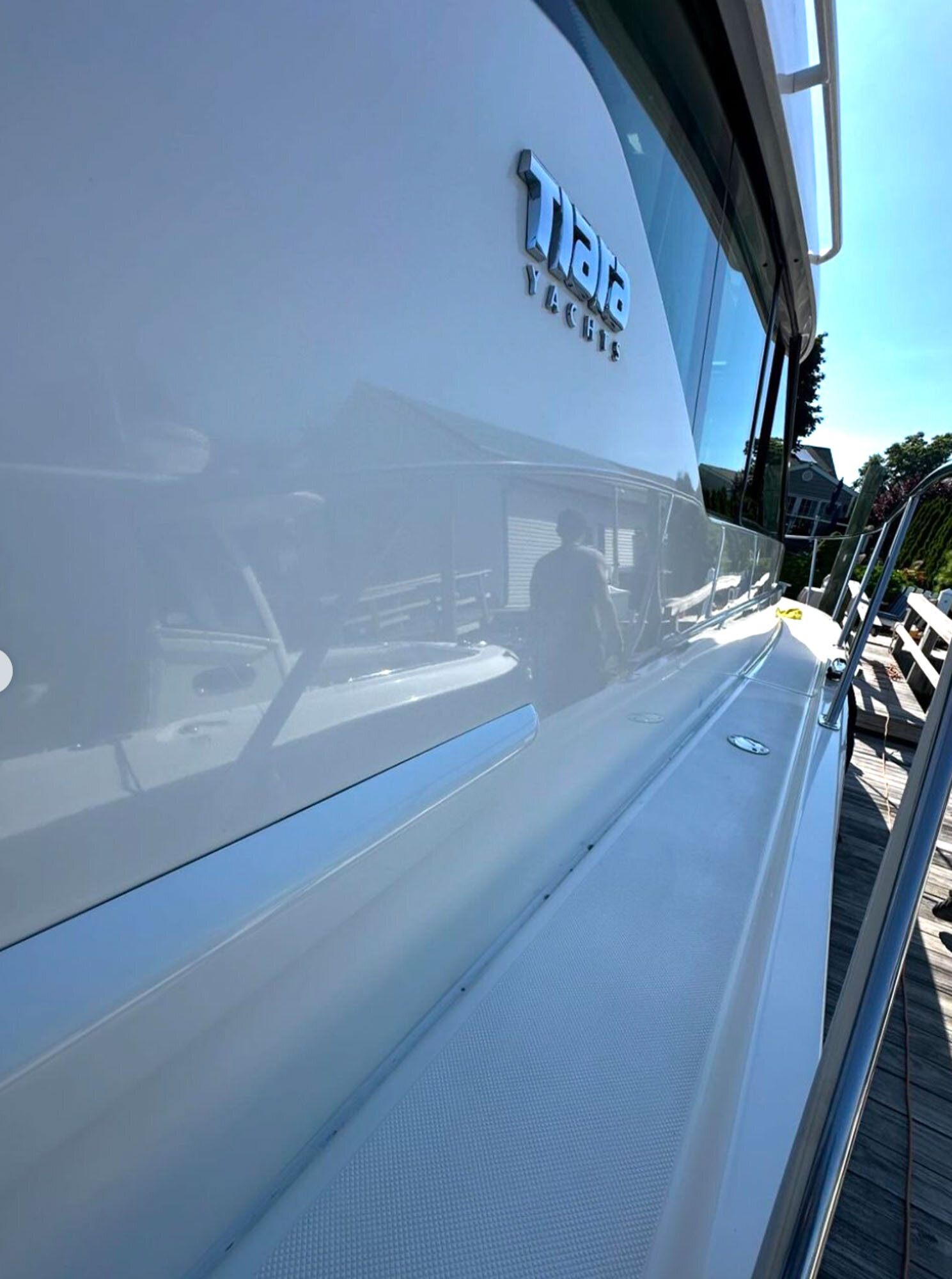 Close-up of a Tiara Yachts boat exterior