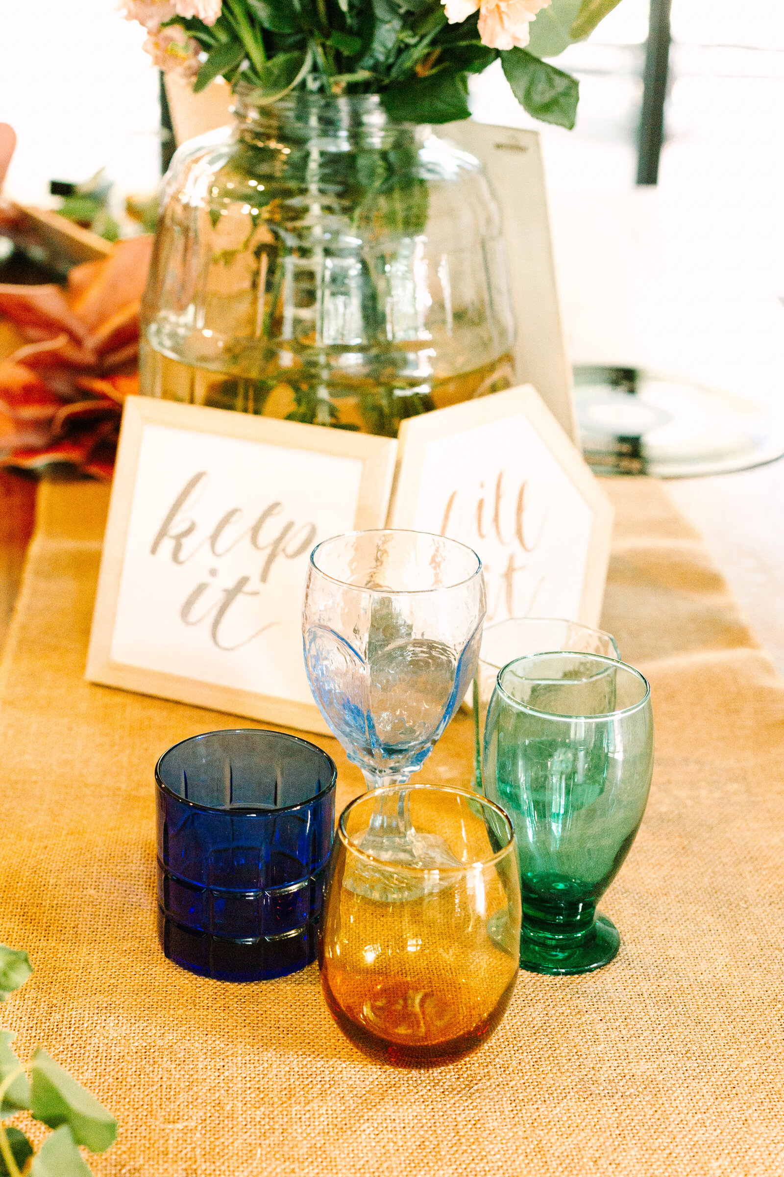 Colorful and boho details at an intimate elopement at a cabin at Big Bear Lake, California.