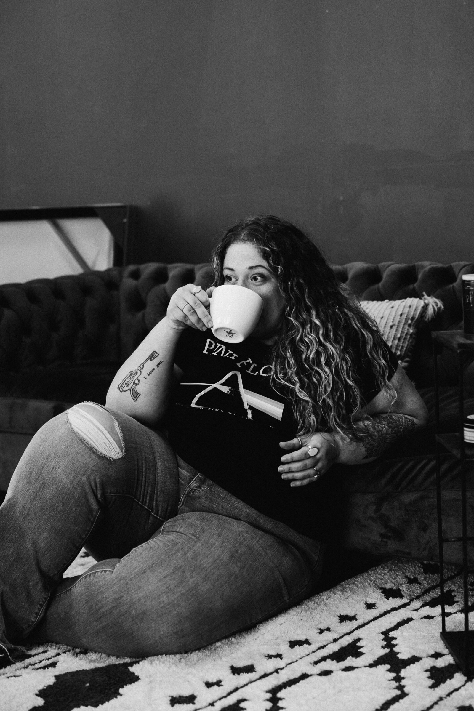 dark vintage web designer drinking coffee