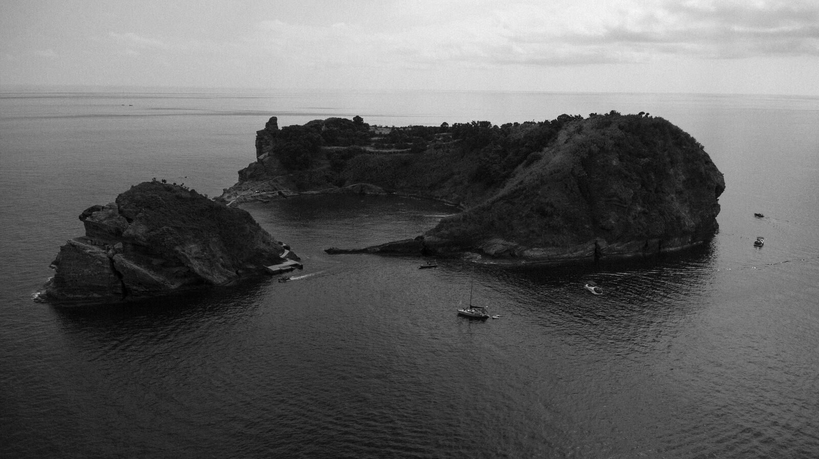Drone photo of an island off the coast from Vila Franca do Campo, Azores Portugal, by Andrea-Marie Photography