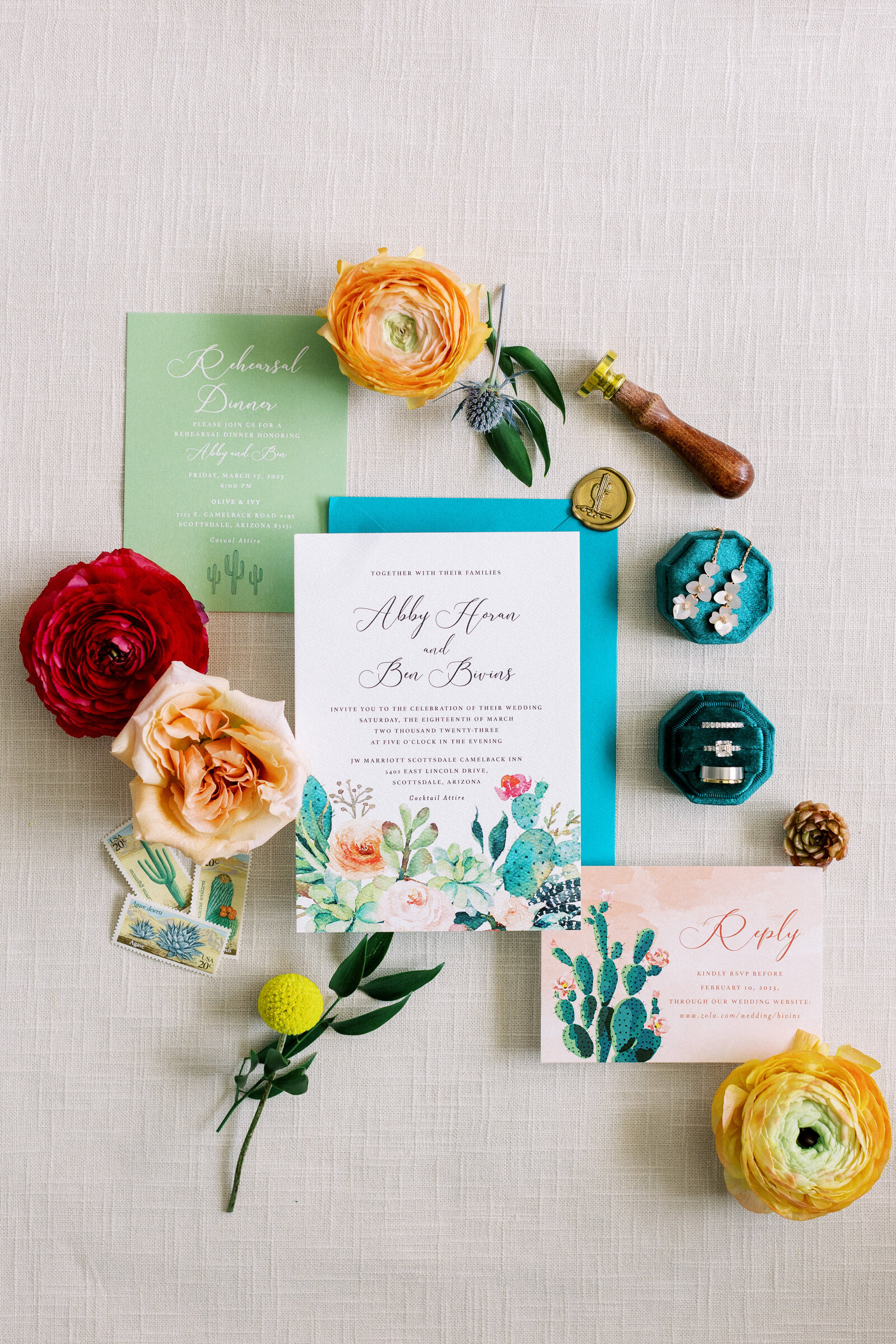 invitation-flat-lay-desert-spring-teal-peach-floral-phoenix