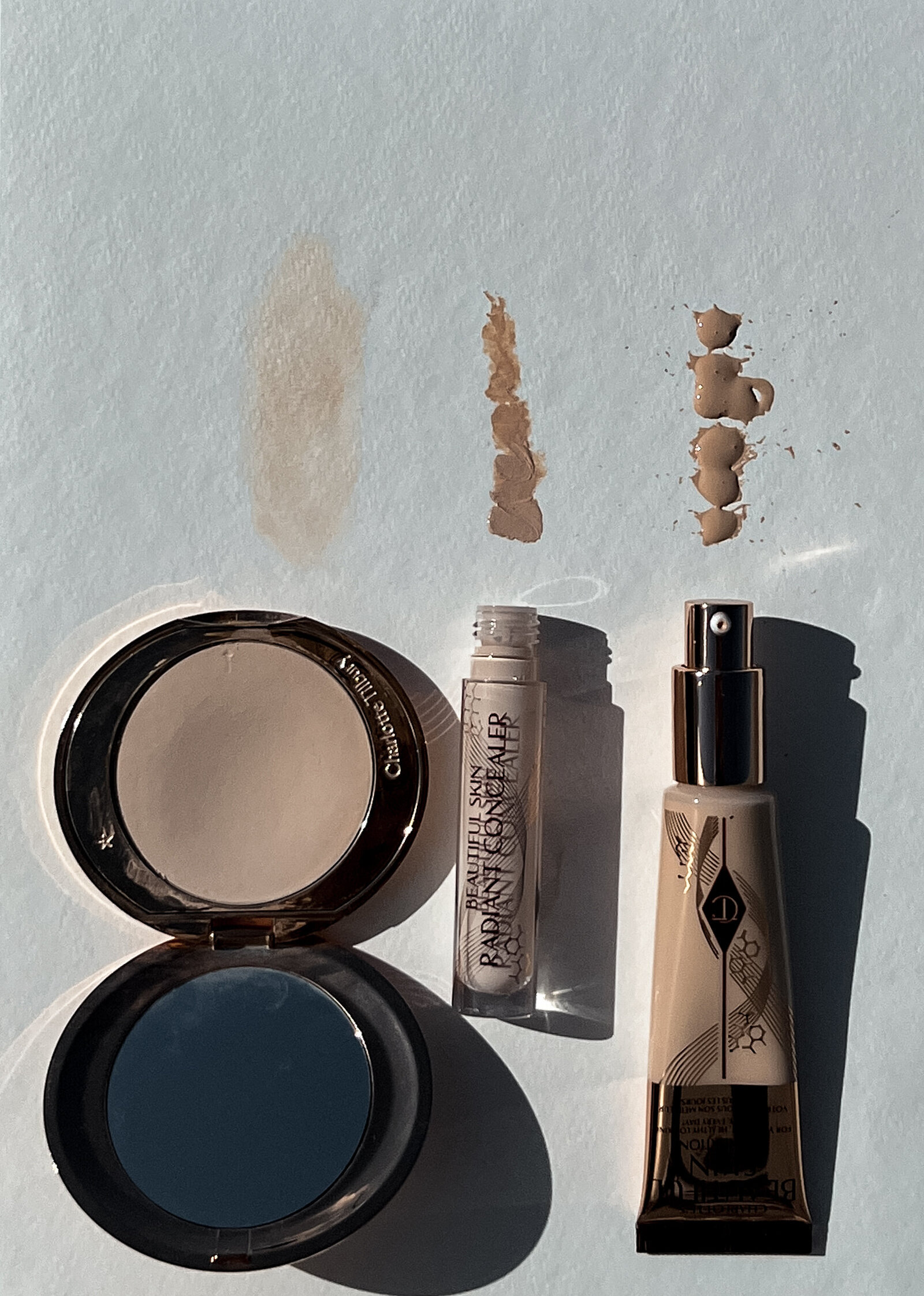 charlotte tilbury foundations, sephora makeup reviews, aesthetic product photography, makeup foundation comparison