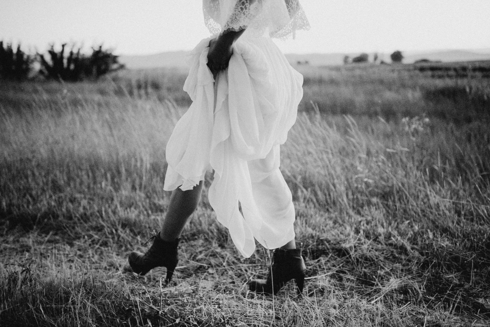 Beautiful indie inspired gown and boots for this adventurous styled shoot in Montana.
