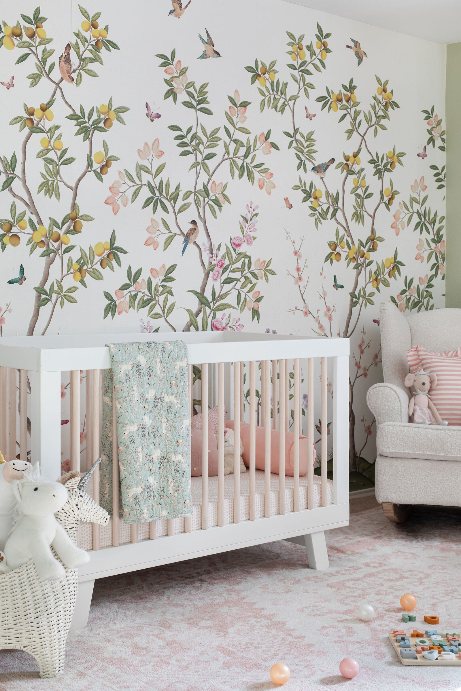 Nuela Designs_Nursery Interior Design Baby Girl Pink and Sage and Chinoiserie