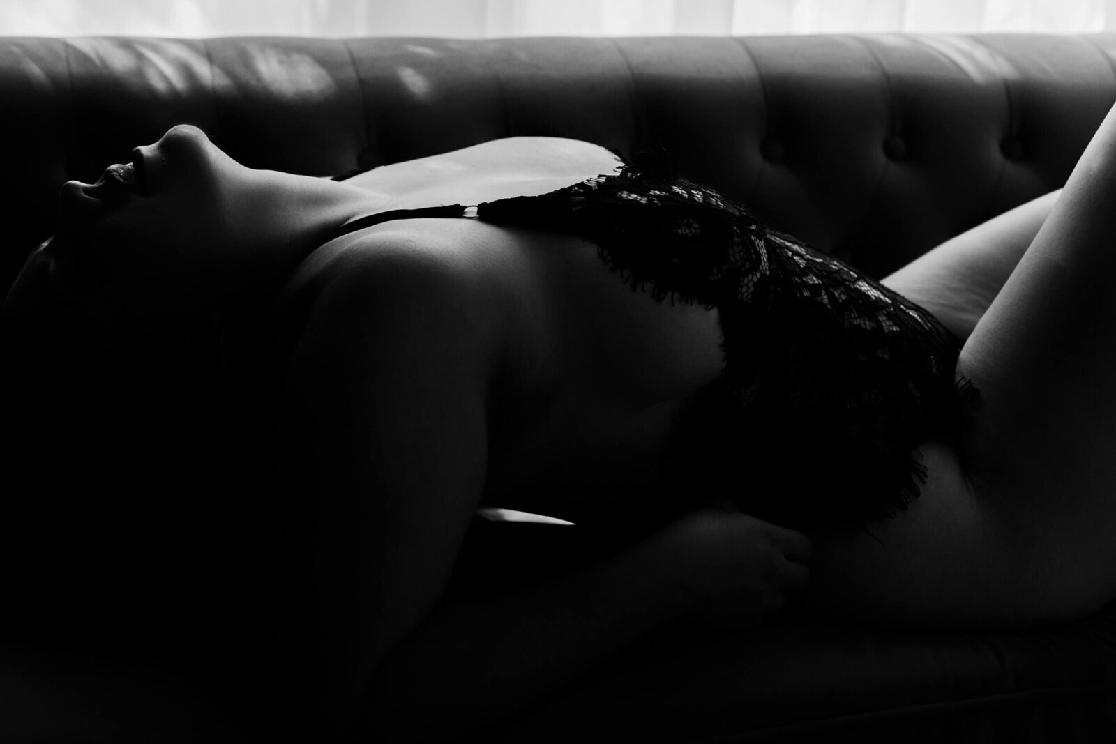 black and white moody boudoir lace photoshoot az