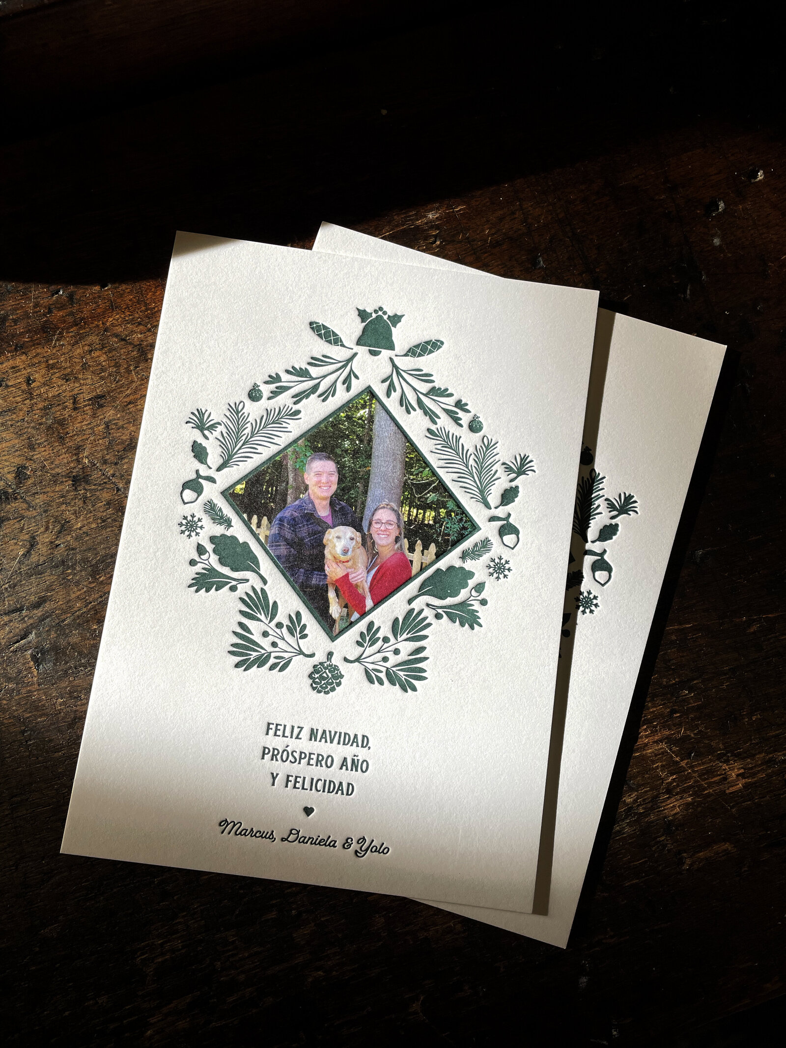 green letterpress family christmas card