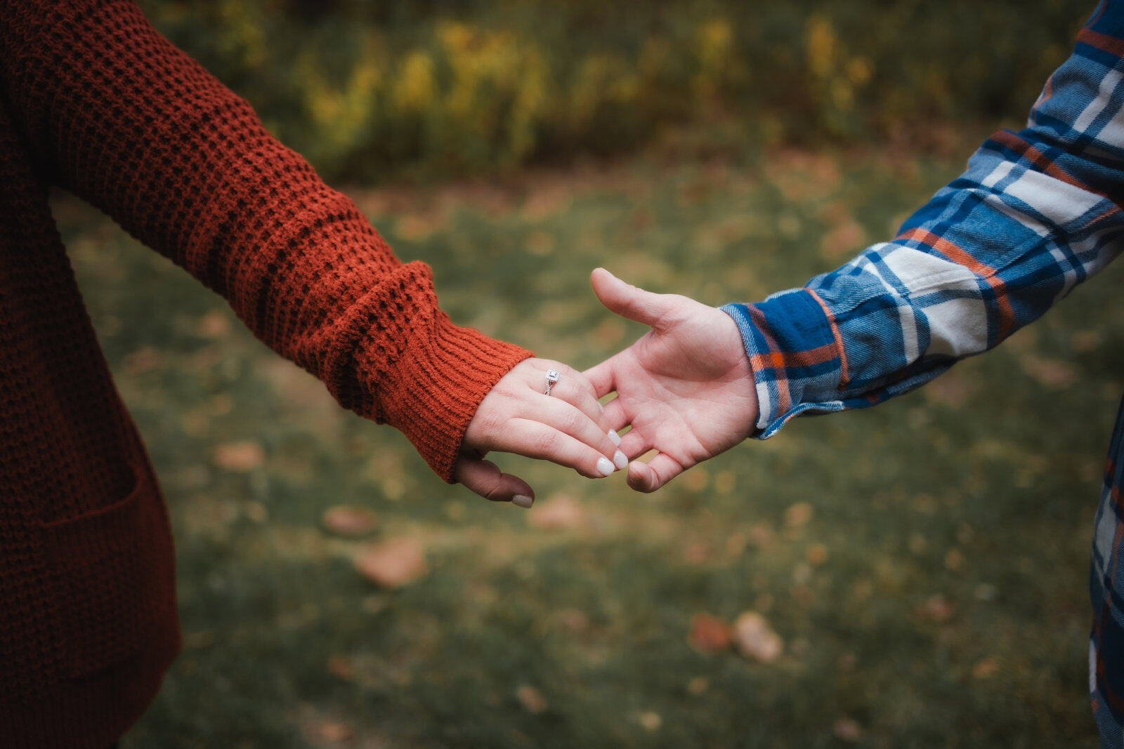 detail photo of hands at an engagement photo session engagement photo shoot ledges state park Des Moines Iowa
