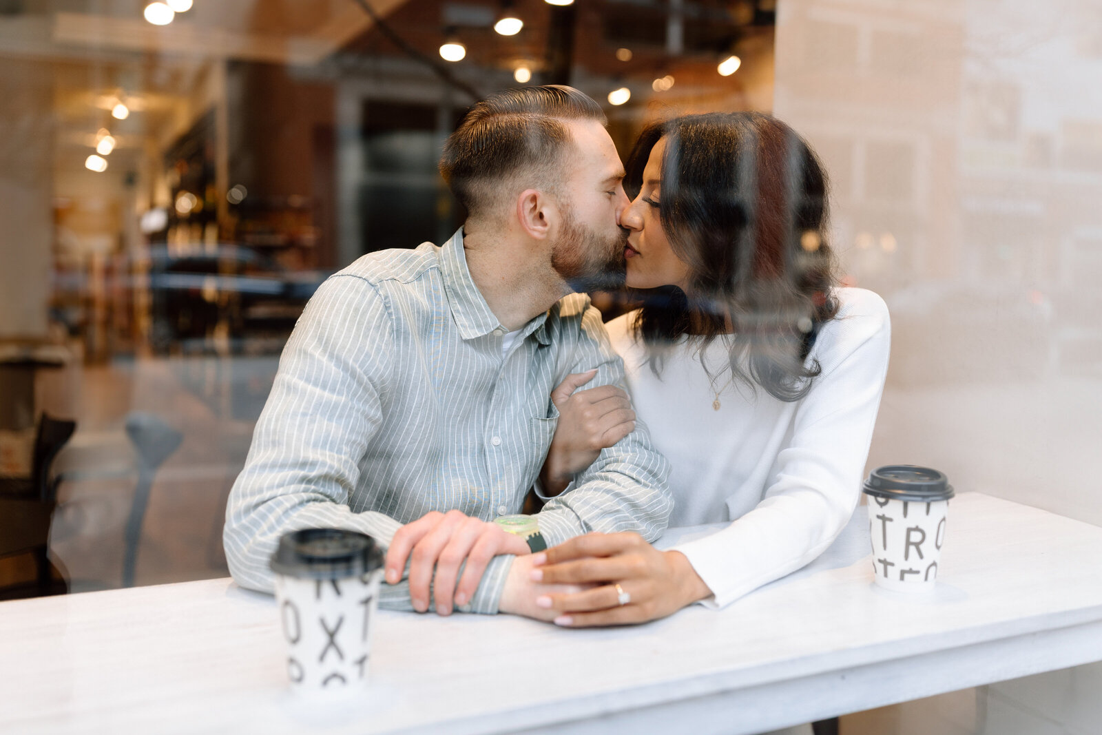 engagement session in a coffee shop in chicago