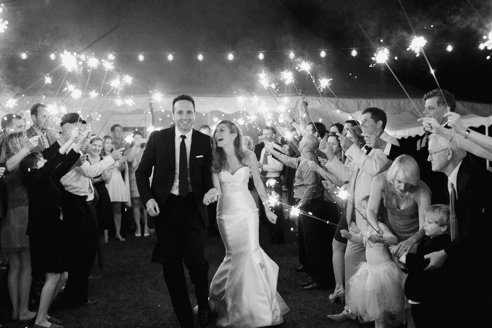 bride and groom reception sparklers