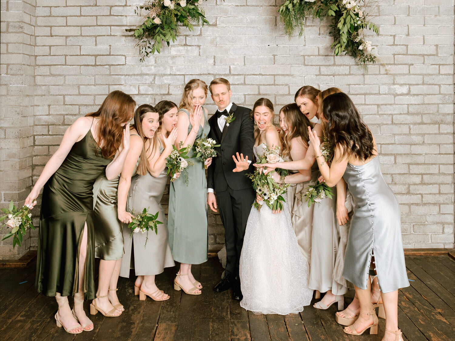 Bridal party makes a silly face during a portrait