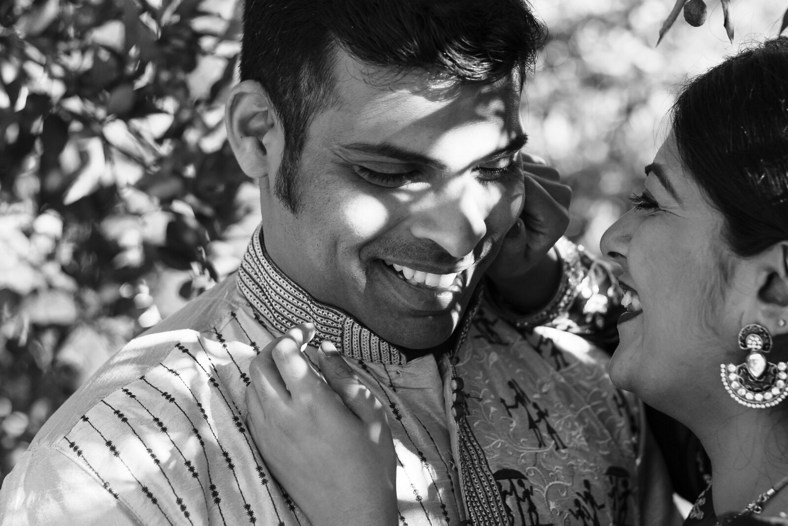 romantic Indian bride and groom black and white