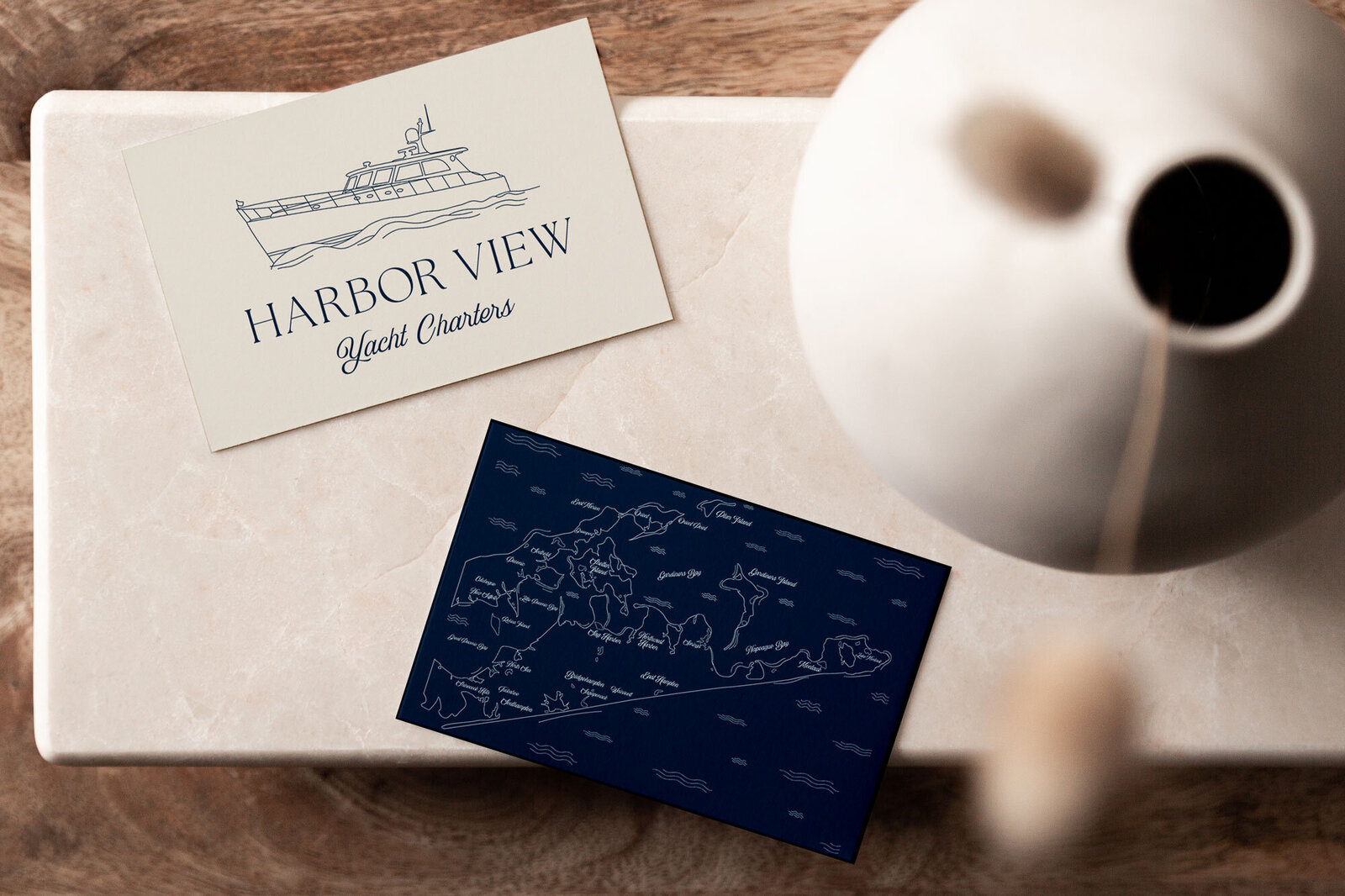 Harbor view branding mockup in a business card